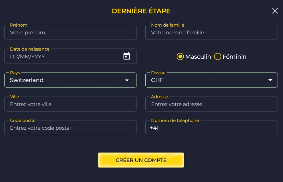 Dernière étape d'inscription