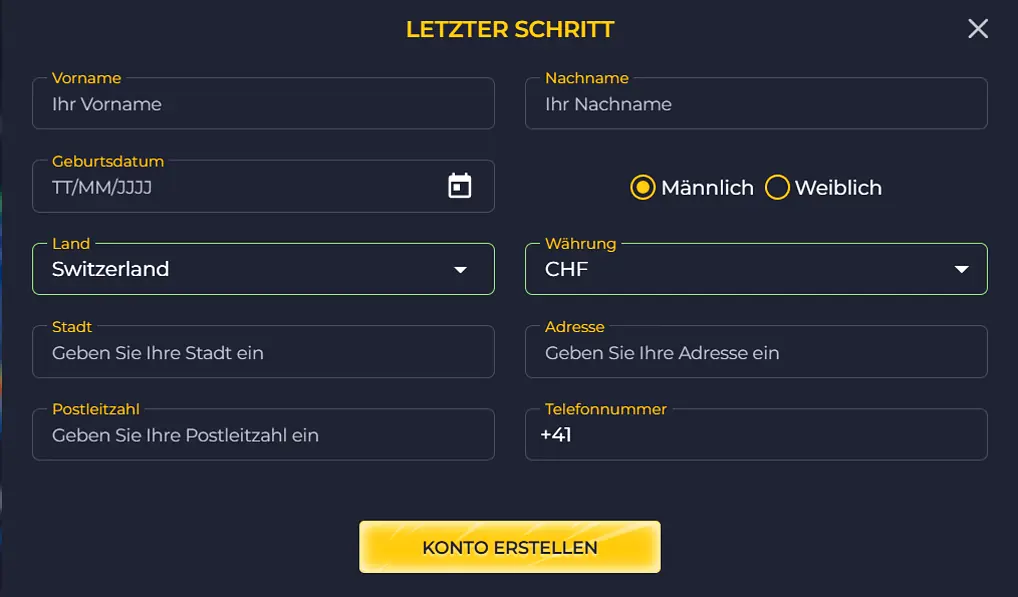 Letzter Schritt der Registrierung