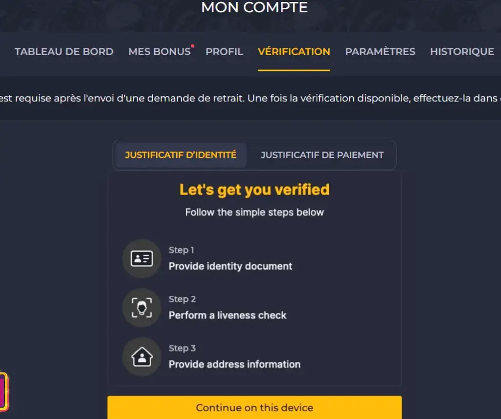 Vérification du compte joueur